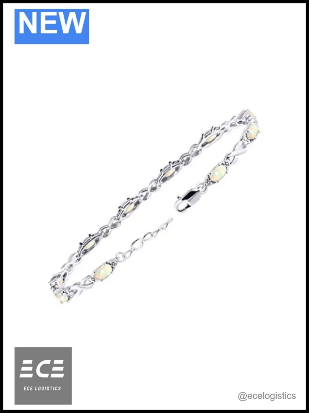 Sterling Silver Ethiopian Opal Diamond XOXO Tennis Bracelet Adjustable 7-8